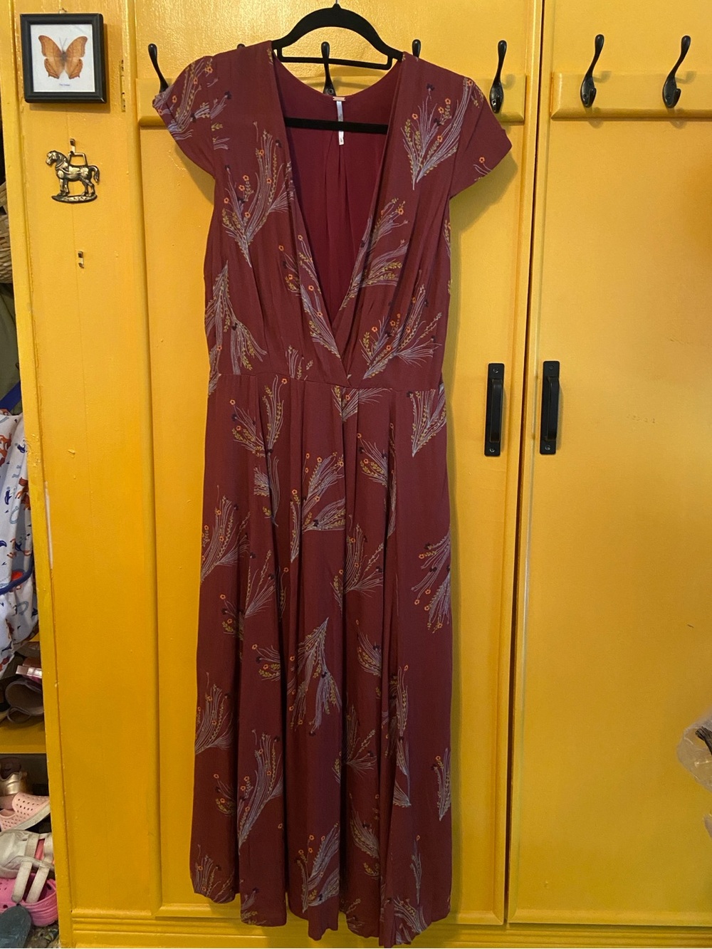 Free People Burgundy Floral Wrap Maxi Dress